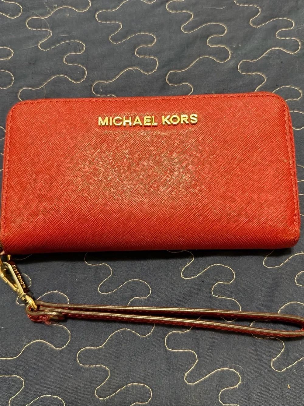 Michael Kors Red Saffiano Zip Wallet with Gold Hardware